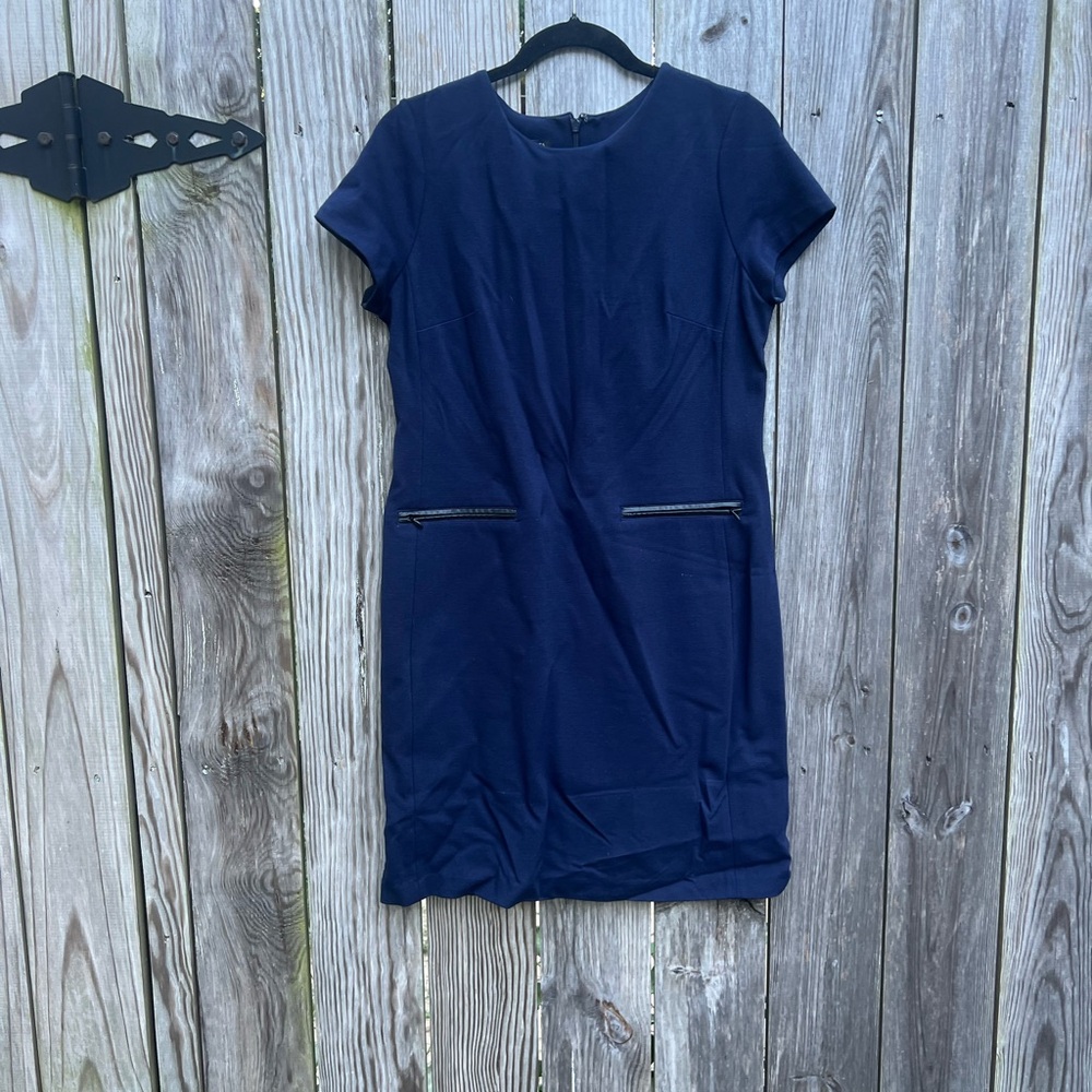 Talbots Knit Sheath Short Sleeve Dress Navy Blue Women’s 10 Petite